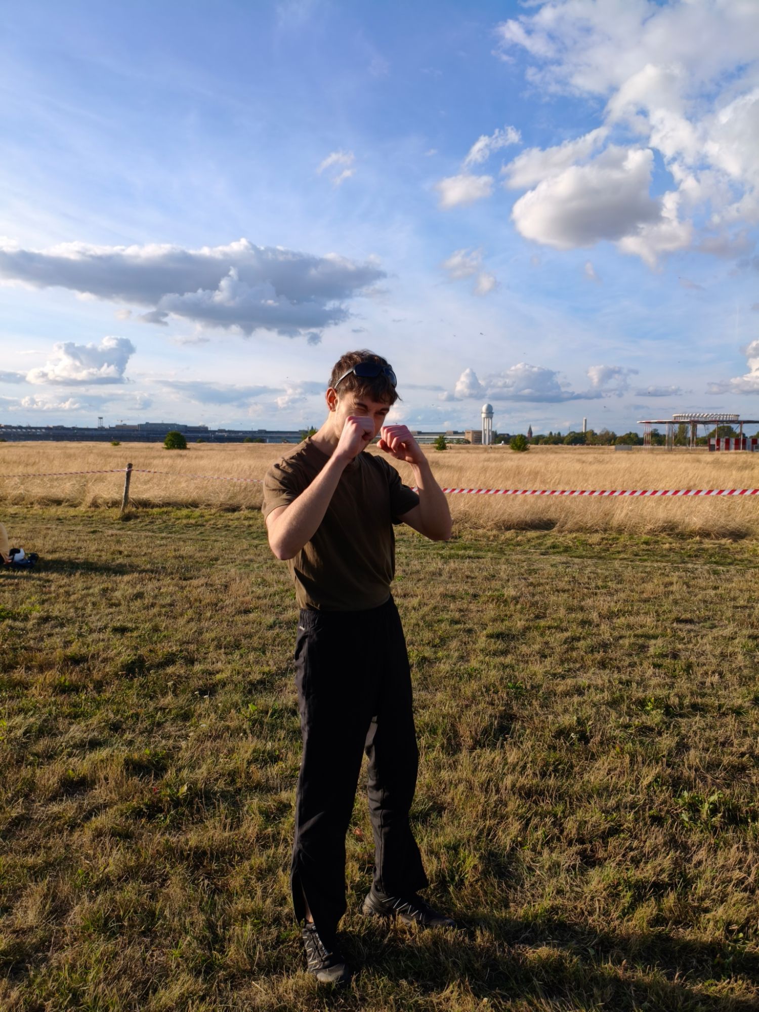 Me in a Muay Thai guard on Tempelhofer Feld, Berlin