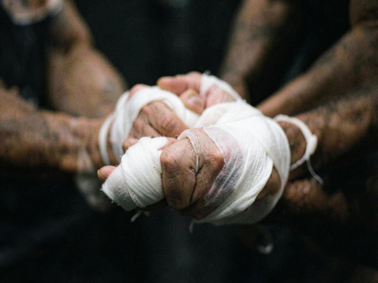 Hands being wrapped before training